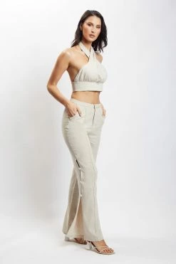 QNG Lexi Linen Cut Out Side Pants - Natural All Bottoms