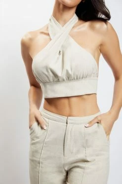 HSH Piper Halter Neck Linen Crop Top - Natural All Tops