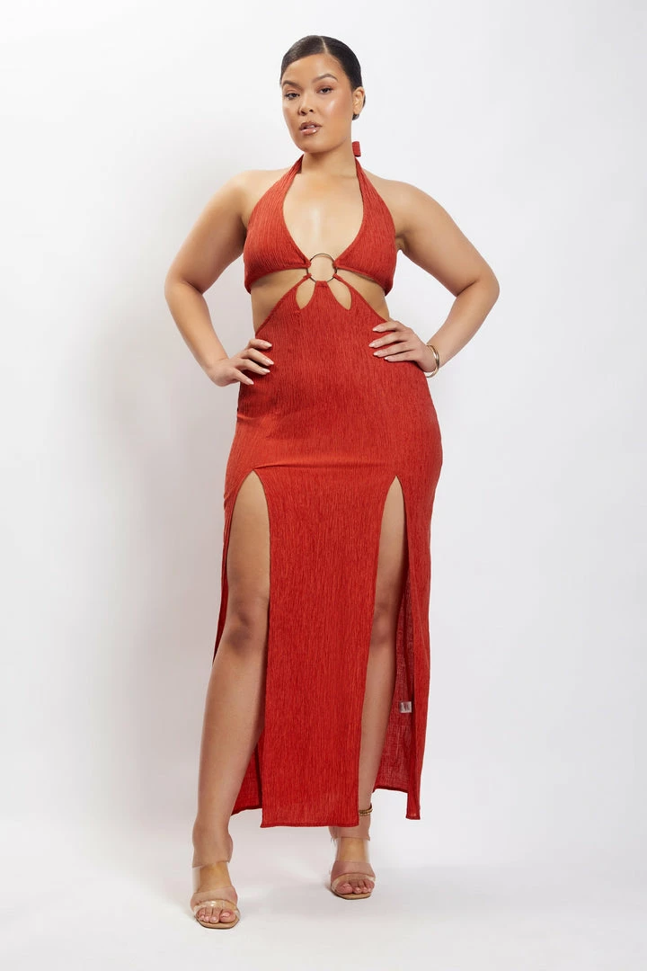 HSH Marilyn Crinkle Satin Cut Out Maxi Dress - Burnt Orange DRESSES 3 HSH Marilyn Crinkle Satin Cut Out Maxi Dress - Burnt Orange DRESSES