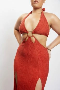HSH Marilyn Crinkle Satin Cut Out Maxi Dress - Burnt Orange DRESSES 20 HSH Marilyn Crinkle Satin Cut Out Maxi Dress - Burnt Orange DRESSES