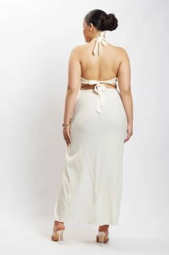 HSH DRESSES Marilyn Crinkle Satin Cut Out Maxi Dress - Ivory