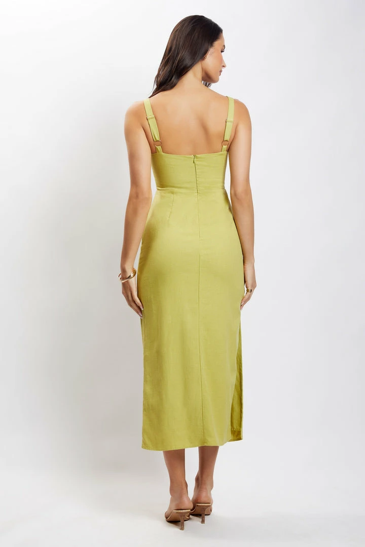 QNG Serena Cut Out O Ring Linen Midi Dress - Apple DRESSES 4 QNG Serena Cut Out O Ring Linen Midi Dress - Apple DRESSES