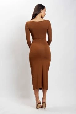 ROM DRESSES Mya Long Sleeve Midi Dress - Chocolate
