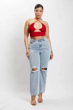 ROM Renee Wrap Over Ruched Top - Chilli Pepper