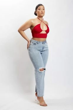 ROM Renee Wrap Over Ruched Top - Chilli Pepper