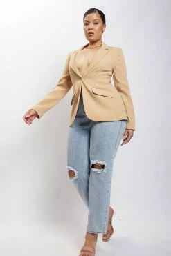 WNT Escapade Helda Fitted Cinched Waist Blazer - Camel