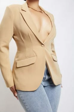 WNT Escapade Helda Fitted Cinched Waist Blazer - Camel