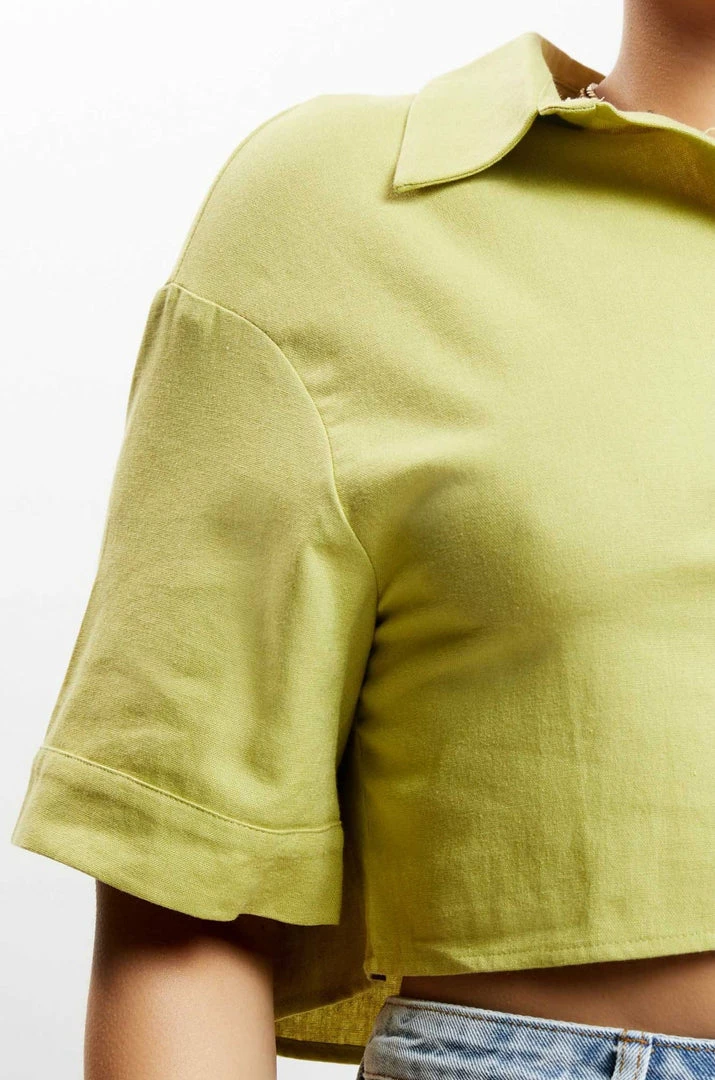 QNG Maja Button Up Cropped Linen Shirt - Apple 6 QNG Maja Button Up Cropped Linen Shirt - Apple