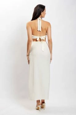 HSH DRESSES Marilyn Crinkle Satin Cut Out Maxi Dress - Ivory