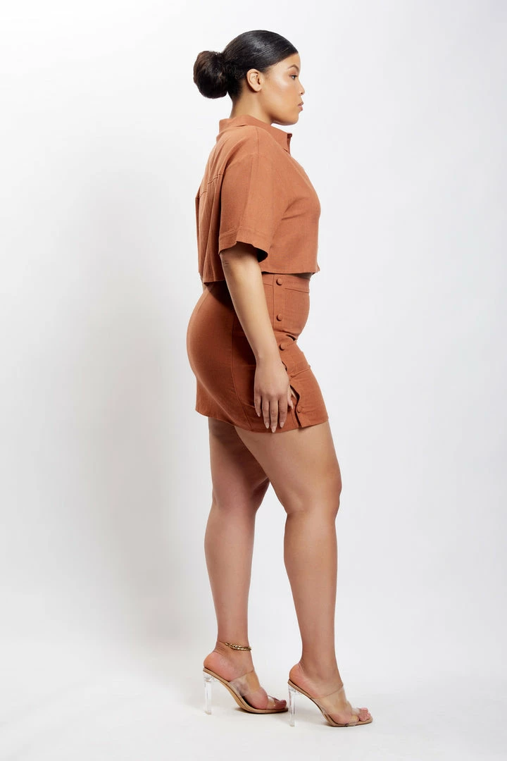 QNG Maja Button Up Linen Mini Skirt - Brown 9 QNG Maja Button Up Linen Mini Skirt - Brown