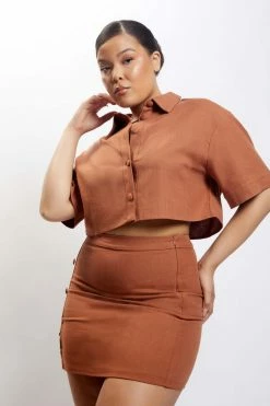 QNG Maja Button Up Linen Mini Skirt - Brown 15 QNG Maja Button Up Linen Mini Skirt - Brown