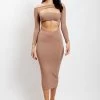 WXI DRESSES Breanna Cut Out Midi Dress - Light Brown