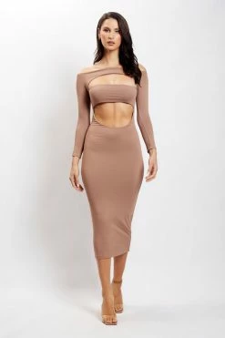 WXI DRESSES Breanna Cut Out Midi Dress - Light Brown
