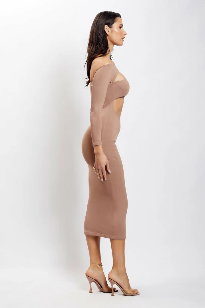 WXI DRESSES Breanna Cut Out Midi Dress - Light Brown 4 WXI DRESSES Breanna Cut Out Midi Dress - Light Brown