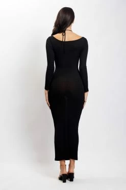 ROM Maddie Long Sleeve Ruched Midi Dress - Black