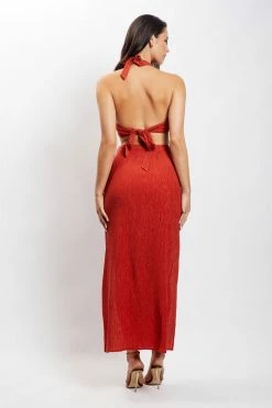 HSH Marilyn Crinkle Satin Cut Out Maxi Dress - Burnt Orange DRESSES 15 HSH Marilyn Crinkle Satin Cut Out Maxi Dress - Burnt Orange DRESSES