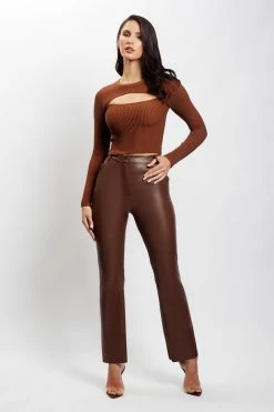 EMS All Tops Nala Knitted Rib Shrug Crop Top - Tan