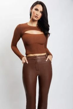 EMS All Tops Nala Knitted Rib Shrug Crop Top - Tan