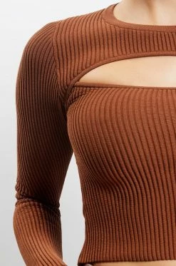 EMS All Tops Nala Knitted Rib Shrug Crop Top - Tan