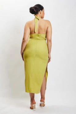 HSH DRESSES Ellie Linen Halter Midi Dress - Apple 21 HSH DRESSES Ellie Linen Halter Midi Dress - Apple