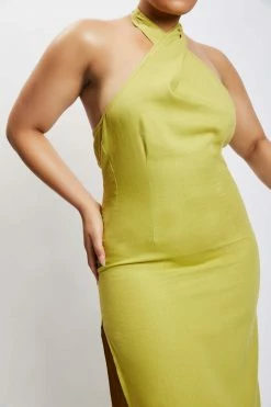 HSH DRESSES Ellie Linen Halter Midi Dress - Apple 19 HSH DRESSES Ellie Linen Halter Midi Dress - Apple