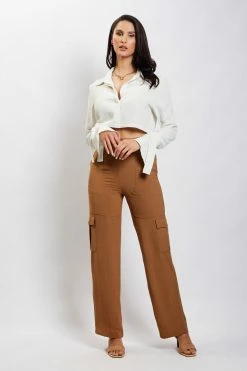 QNG Issy Cropped Shirt - Ivory All Tops 10 QNG Issy Cropped Shirt - Ivory All Tops