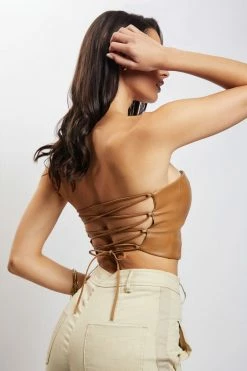 LCH Two Piece Sets Pamela Lace Up Back Top - Dark Tan 24 LCH Two Piece Sets Pamela Lace Up Back Top - Dark Tan