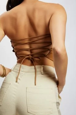 LCH Two Piece Sets Pamela Lace Up Back Top - Dark Tan 26 LCH Two Piece Sets Pamela Lace Up Back Top - Dark Tan