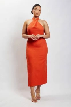 HSH Ellie Linen Halter Midi Dress - Terracotta 25 HSH Ellie Linen Halter Midi Dress - Terracotta