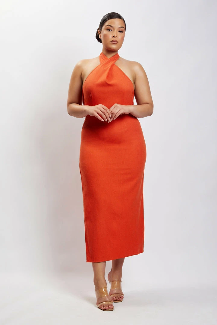 HSH Ellie Linen Halter Midi Dress - Terracotta 12 HSH Ellie Linen Halter Midi Dress - Terracotta