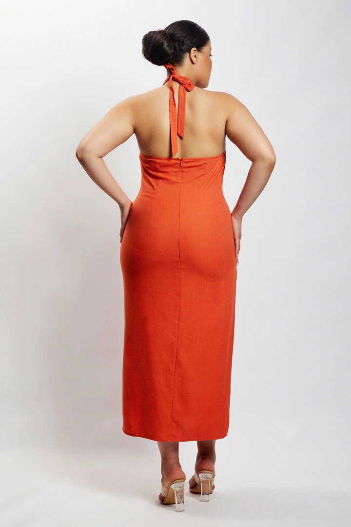 HSH Ellie Linen Halter Midi Dress - Terracotta 10 HSH Ellie Linen Halter Midi Dress - Terracotta
