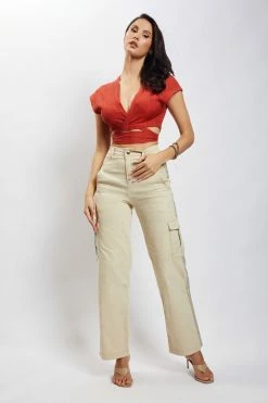 HSH Rosa Crinkle Satin Crop Top - Burnt Orange All Tops
