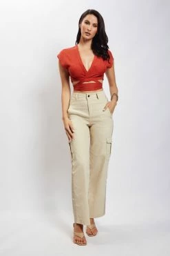 HSH Rosa Crinkle Satin Crop Top - Burnt Orange All Tops