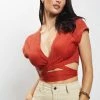 HSH Rosa Crinkle Satin Crop Top - Burnt Orange All Tops