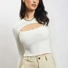 EMS All Tops Nala Knitted Rib Shrug Crop Top - Ivory