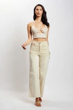 QNG All Bottoms Sonia Contrast Wideleg Cargo Pants - Sand