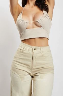 QNG All Bottoms Sonia Contrast Wideleg Cargo Pants - Sand 15 QNG All Bottoms Sonia Contrast Wideleg Cargo Pants - Sand