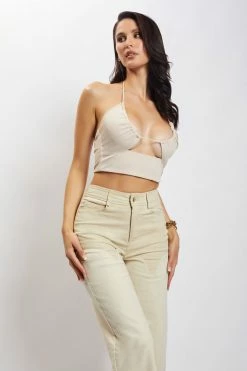 ROM Renee Wrap Over Ruched Top - Stone All Tops