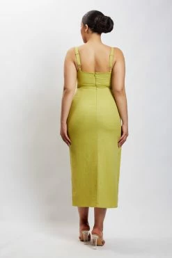 QNG Serena Cut Out O Ring Linen Midi Dress - Apple DRESSES 22 QNG Serena Cut Out O Ring Linen Midi Dress - Apple DRESSES