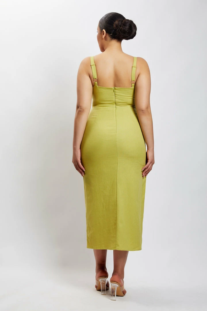 QNG Serena Cut Out O Ring Linen Midi Dress - Apple DRESSES 11 QNG Serena Cut Out O Ring Linen Midi Dress - Apple DRESSES