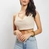 SKY All Tops Alicia Cowl Neck Crochet Crop Top - Cream