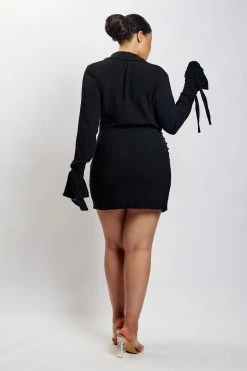 QNG Emilee Wrap Mini Shirt Dress - Black