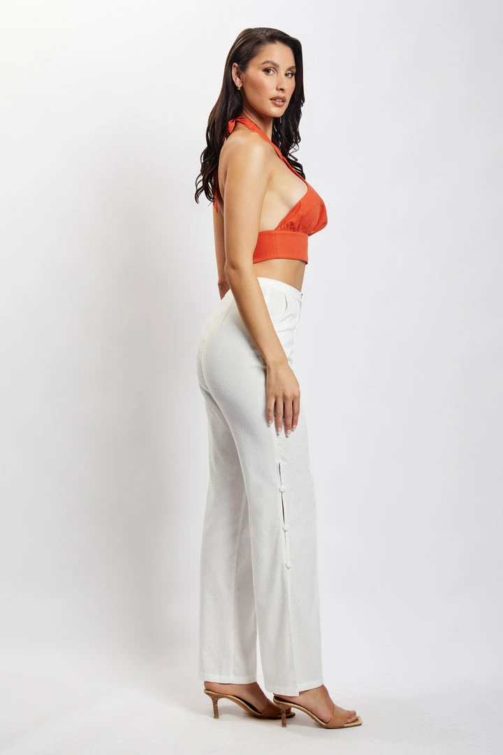 QNG Lexi Linen Cut Out Side Pants - White All Bottoms 6 QNG Lexi Linen Cut Out Side Pants - White All Bottoms