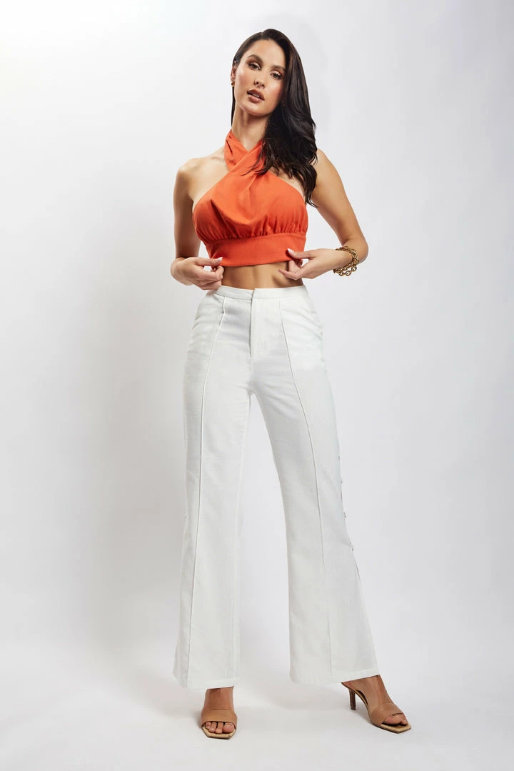 QNG Lexi Linen Cut Out Side Pants - White All Bottoms 7 QNG Lexi Linen Cut Out Side Pants - White All Bottoms