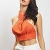 HSH All Tops Piper Halter Neck Linen Crop Top - Terracotta