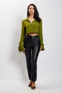 QNG All Tops Issy Cropped Shirt - Green 12 QNG All Tops Issy Cropped Shirt - Green