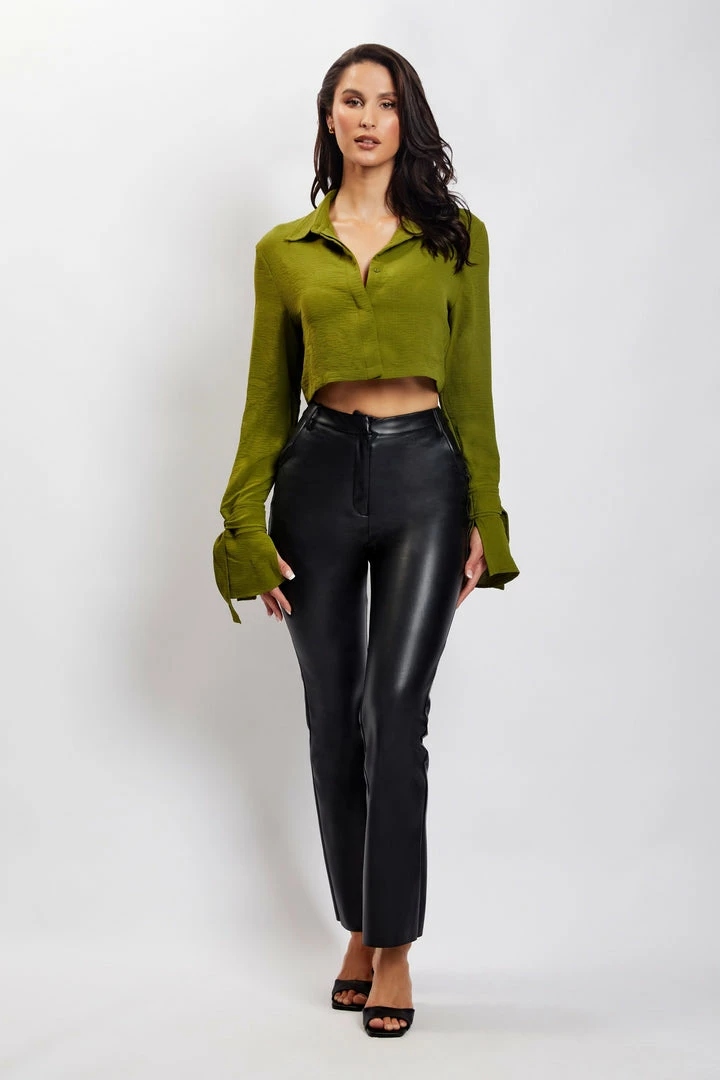 QNG All Tops Issy Cropped Shirt - Green 5 QNG All Tops Issy Cropped Shirt - Green