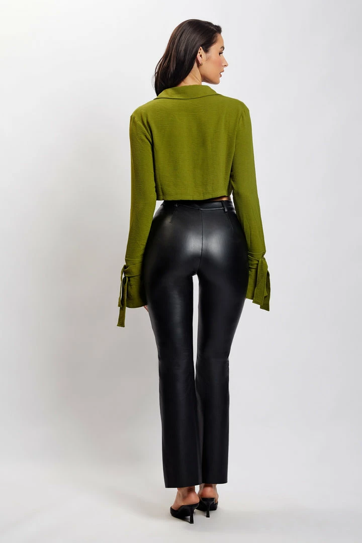 QNG All Tops Issy Cropped Shirt - Green 3 QNG All Tops Issy Cropped Shirt - Green