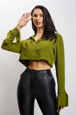 QNG All Tops Issy Cropped Shirt - Green