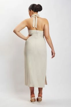 HSH Ellie Linen Halter Midi Dress - Natural 26 HSH Ellie Linen Halter Midi Dress - Natural